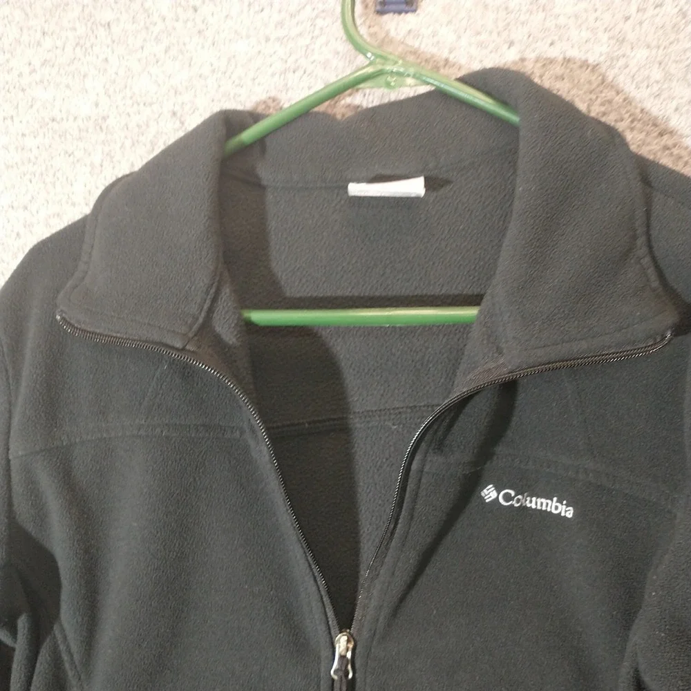 Columbia Mens Full Zip Fleece Jacket Black Mock Neck Large Zippered Pockets